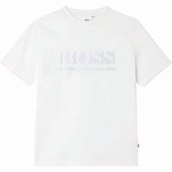 Hugo Boss White Pixel Logo T-Shirt, Size 8Y