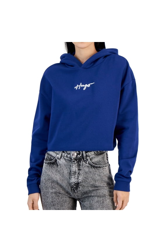 Womens Logo Cropped Hoodie Sweatshirt, Blue, Large