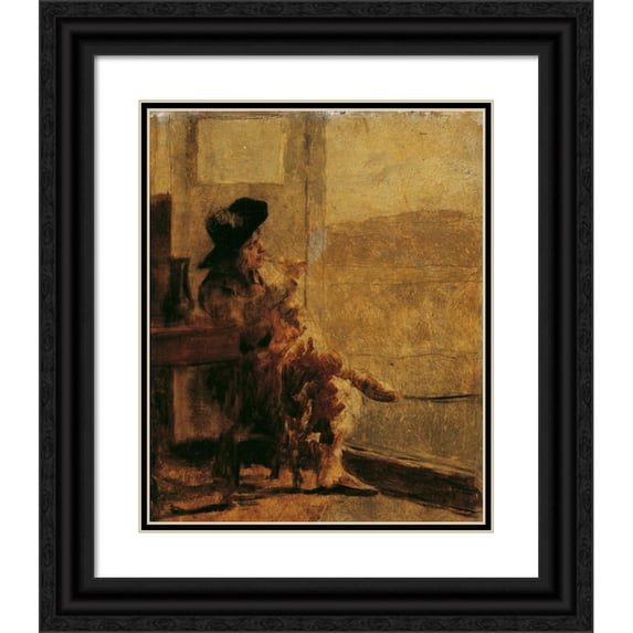 Hugo Charlemont 20x24 Black Ornate Framed Double Matted Museum Art Print Titled: Seating Smoker