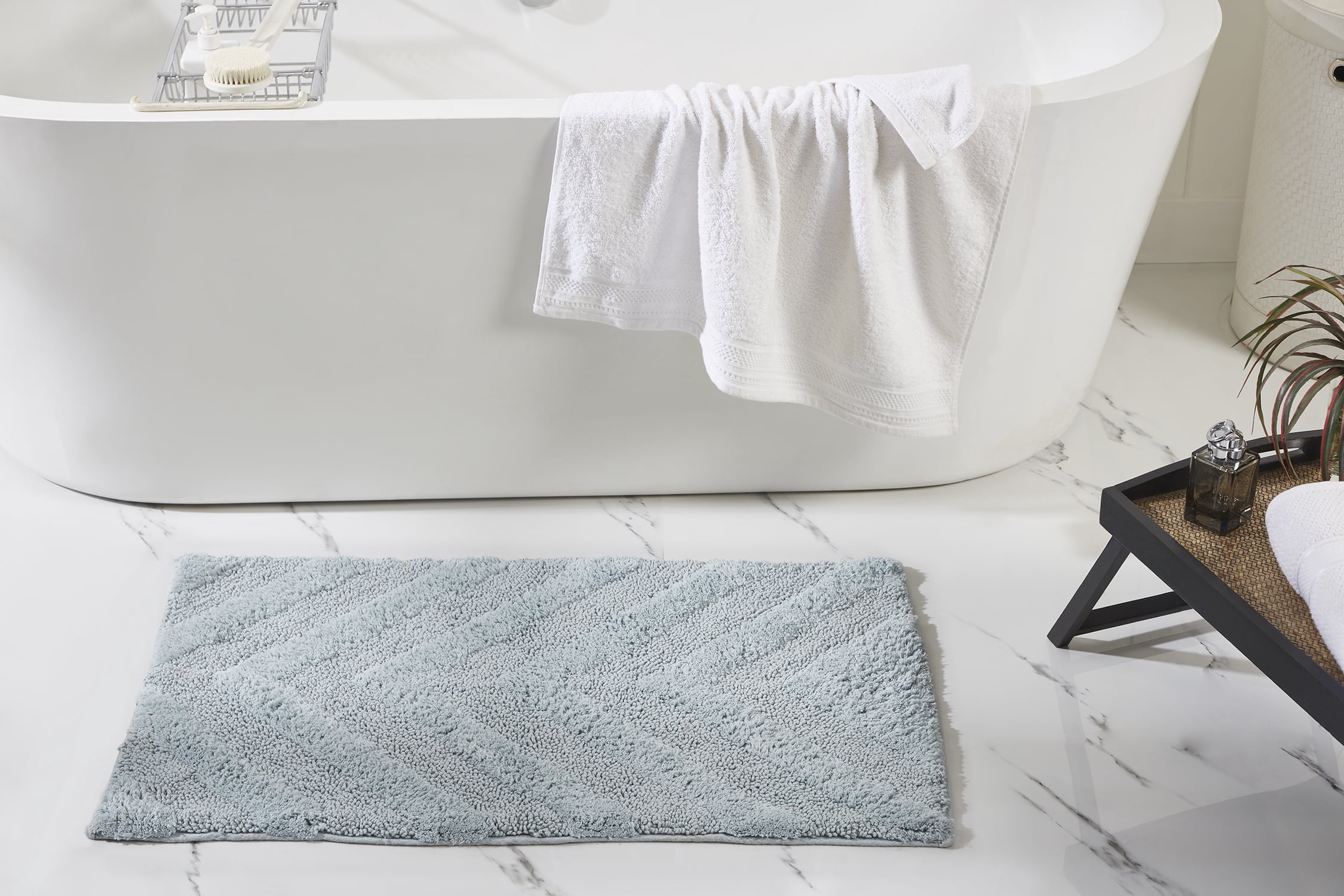 Better Trends 2 Piece Bathroom Rug Set 100% Cotton Extra Soft Tufted Bath Rug Water Absorbent Non-Slip Bath Mat Machine Washable (Blue) Hugo Collection