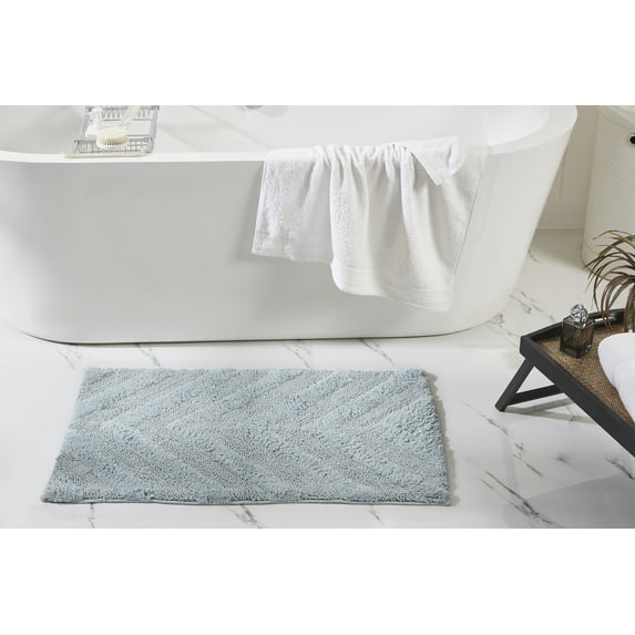Better Trends 2 Piece Bathroom Rug Set 100% Cotton Extra Soft Tufted Bath Rug Water Absorbent Non-Slip Bath Mat Machine Washable (Blue) Hugo Collection