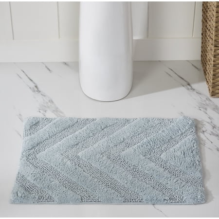 Better Trends 2 Piece Bathroom Rug Set 100% Cotton Extra Soft Tufted Bath Rug Water Absorbent Non-Slip Bath Mat Machine Washable (Blue) Hugo Collection