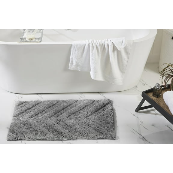 Better Trends 2 Piece Bathroom Rug Set 100% Cotton Extra Soft Tufted Bath Rug Water Absorbent Non-Slip Bath Mat Machine Washable (Gray) Hugo Collection
