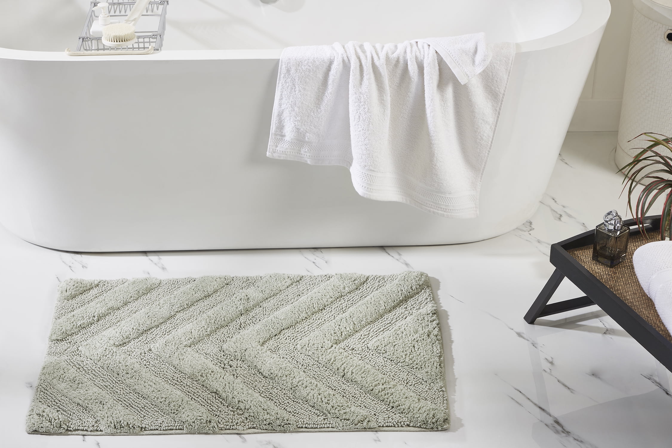 Better Trends 2 Piece Bathroom Rug Set 100% Cotton Extra Soft Tufted Bath Rug Water Absorbent Non-Slip Bath Mat Machine Washable (Dark Sage) Hugo Collection