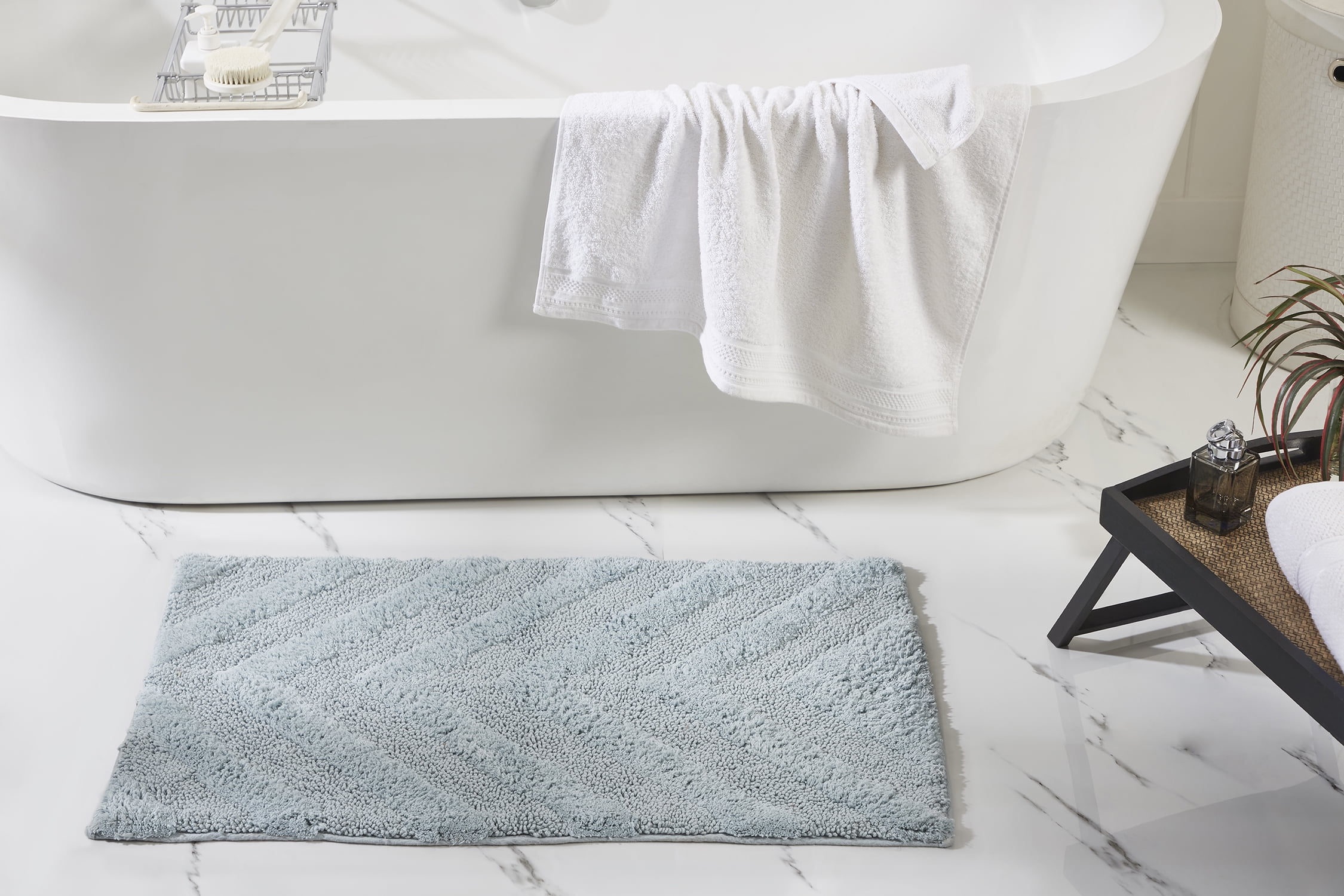 Better Trends 3 Piece Bathroom Rug Set 100% Cotton Extra Soft Tufted Bath Rug Water Absorbent Non-Slip Bath Mat Machine Washable (Blue) Hugo Collection