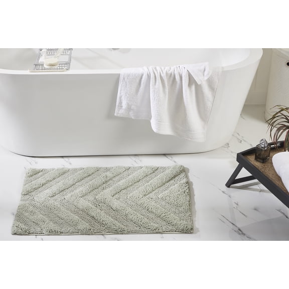 Better Trends 3 Piece Bathroom Rug Set 100% Cotton Extra Soft Tufted Bath Rug Water Absorbent Non-Slip Bath Mat Machine Washable (Dark Sage) Hugo Collection