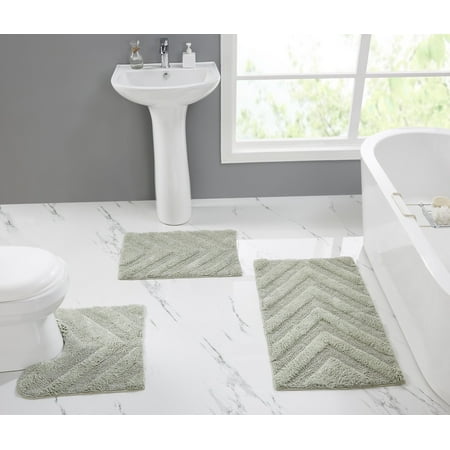 Better Trends 3 Piece Bathroom Rug Set 100% Cotton Extra Soft Tufted Bath Rug Water Absorbent Non-Slip Bath Mat Machine Washable (Dark Sage) Hugo Collection