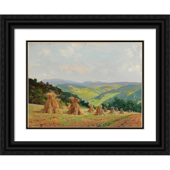 Hugo Darnaut 14x11 Black Ornate Wood Framed Double Matted Museum Art Print Titled: Waldviertel Pre -Alpine Landscape