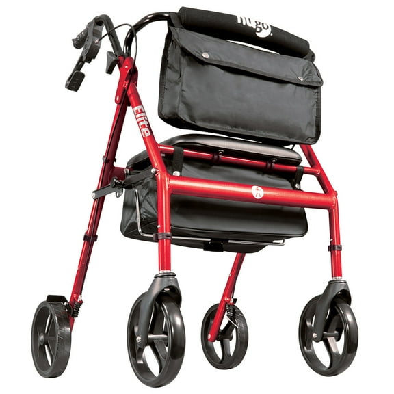 Hugo Elite Rollator Rolling Walker with Seat, Backrest and Saddle Bag, Garnet Red