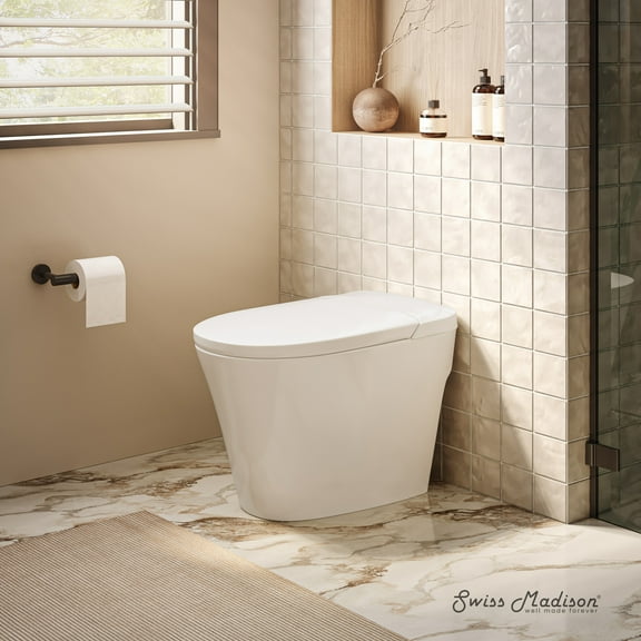Hugo H Power Flush Tankless Toilet 7" Back Outlet 1 GPF Non-Electric Toilet with Integrated Tank in Glossy White