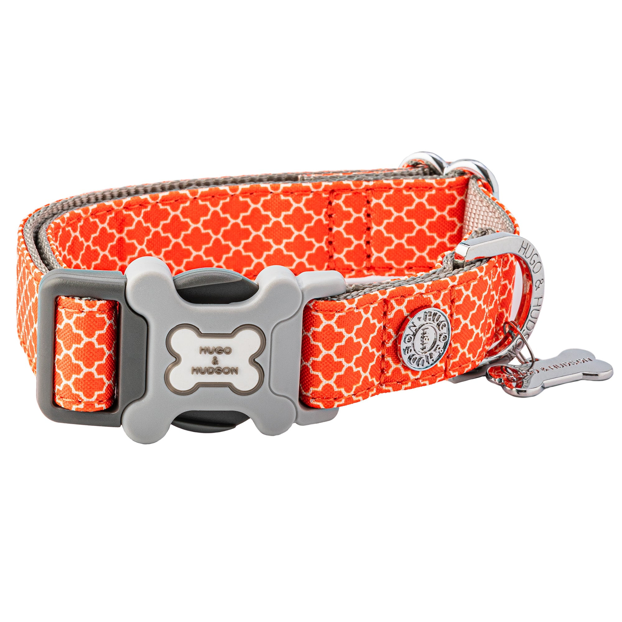 Hugo Hudson Fabric Nylon Dog Collar Orange Geometric XS