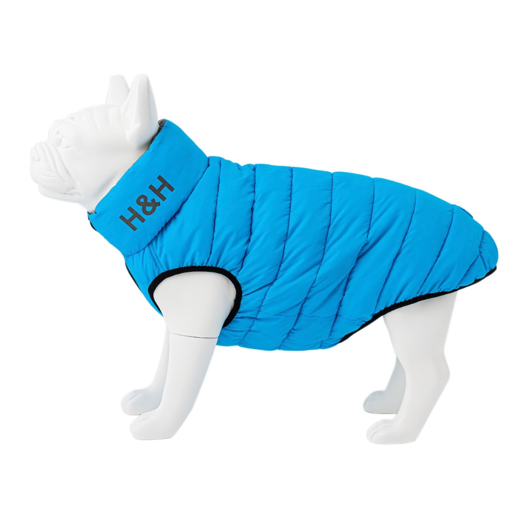 Hugo & Hudson Reversible Dog Puffer Jacket Coat Light Blue & Grey L55