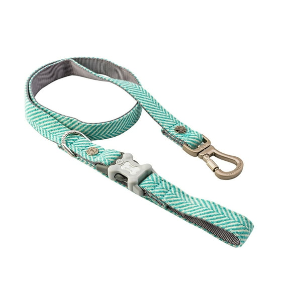 Hugo & Hudson Tweed Dog Leash with Quick Release Clip - Aqua Herringbone - XS/S