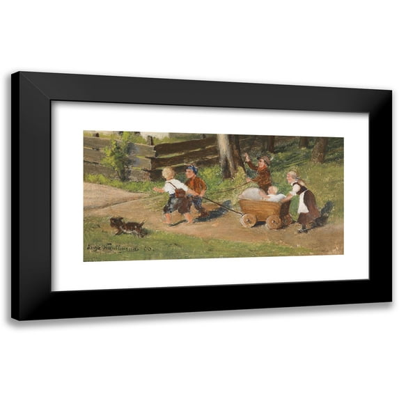 Hugo Kauffmann 18x11 Black Modern Framed Museum Art Print Titled - Children with Car (1906)