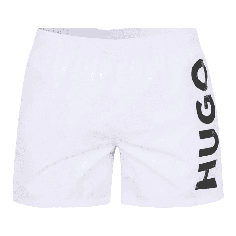 Hugo Men's Abas Vertical Logo Swim Trunks, White