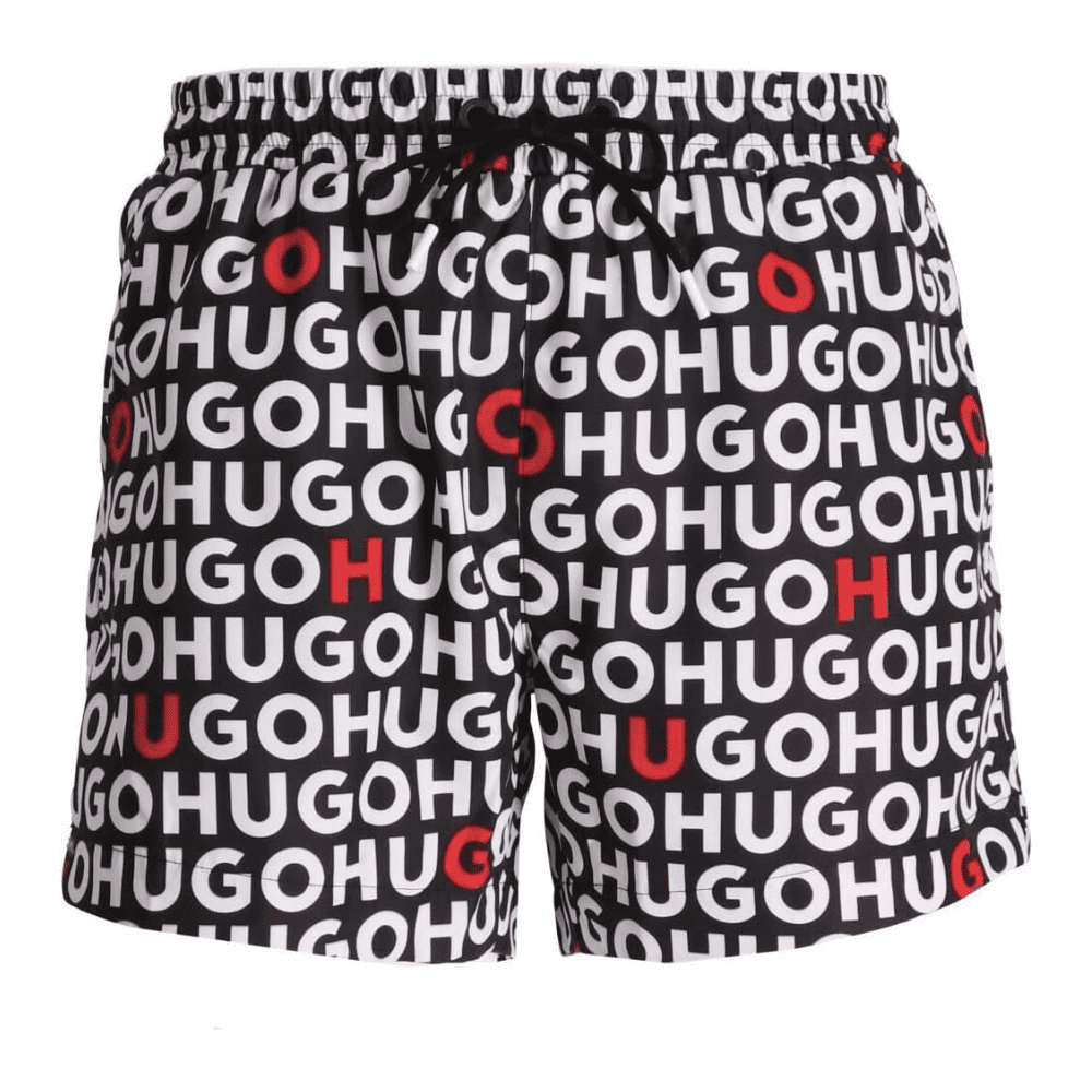 Hugo Men's Tortuga All-Over Print Swim Trunks, Black