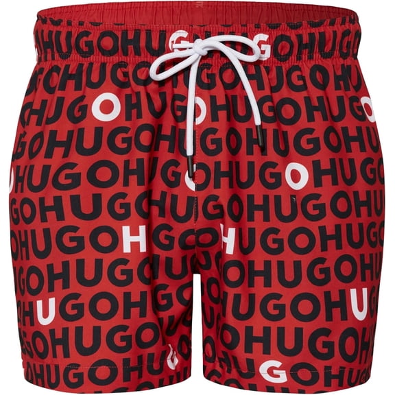 Hugo Men's Tortuga Swim Trunks, Black/Red/White