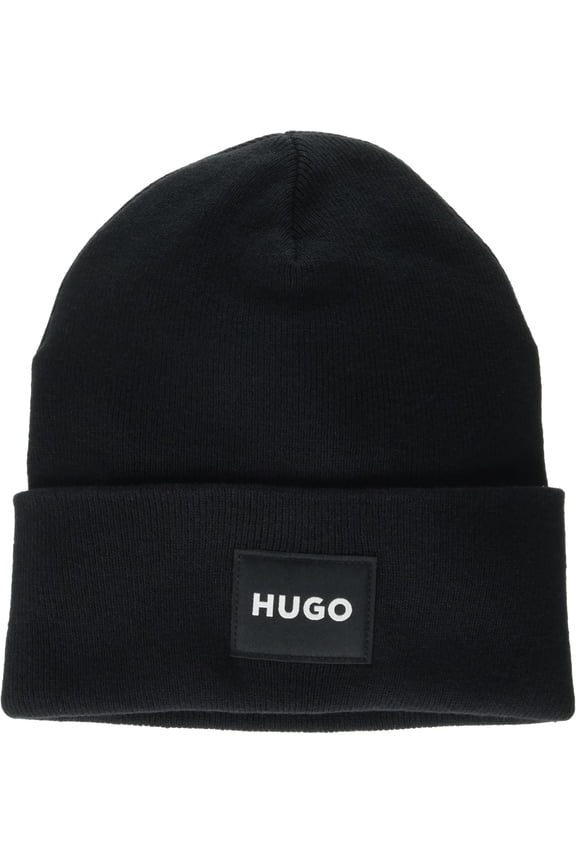 Hugo Men's Xevon Patch Logo Ribbed Beanie, Black