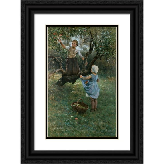 Hugo Salmson 17x24 Black Ornate Framed Double Matted Museum Art Print Titled: Girls Picking Fruit