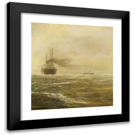 Hugo Schnars-Alquist 15x16 Black Modern Framed Museum Art Print Titled - Hapag Passenger Steamer Ahead of Nantucket Shoals (1900)