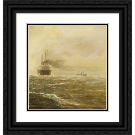 Hugo Schnars-Alquist 20x21 Black Ornate Framed Double Matted Museum Art Print Titled: Hapag Passenger Steamer Ahead of Nantucket Shoals (1900)