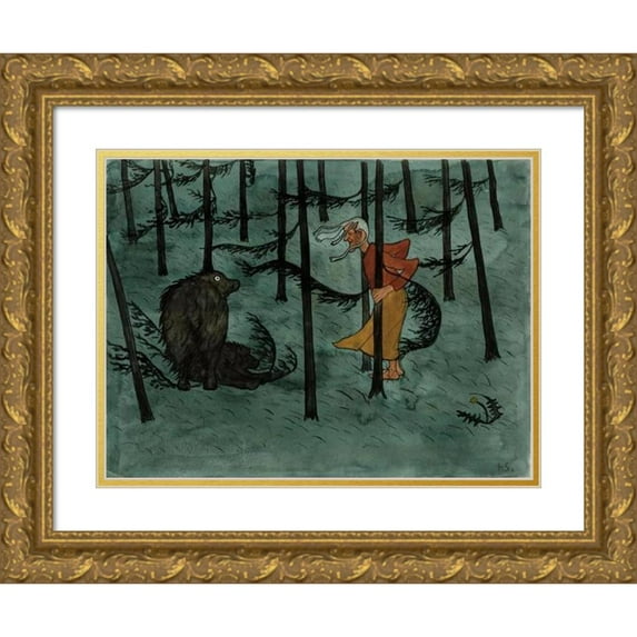 Hugo Simberg 18x15 Gold Ornate Wood Frame and Double Matted Museum Art Print Titled - Fear in the Woods (1896)