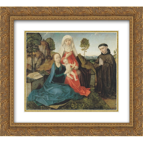 Hugo van der Goes 2x Matted 22x20 Gold Ornate Framed Art Print 'Virgin and Child With St. Anne and a Franciscan donor'