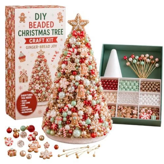 Hugoi Beaded Christmas Tree Making Kit with Foam Base for Tabletop Holiday Decor Handmade Craft