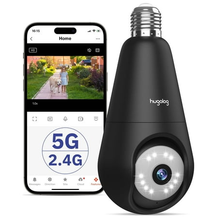 Hugolog 2K 3MP Light Bulb Security Camera 5G& 2.4GHz WiFi, 360° Wireless Outdoor Indoor Camera for Home, Motion Detection, Two-Way Talk, Color Night Vision, Siren Alarm, Compatible with Alexa