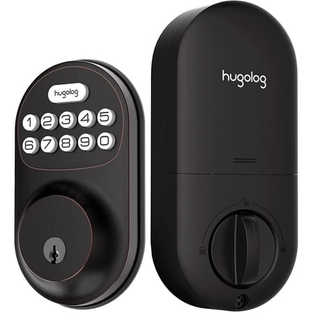Hugolog Door Lock, Keyless Entry Door Lock, Electronic Deadbolt with Keypad, Motorized Auto-Locking, 20 Customizable User Codes, Easy to Install, High Security Lock for Home, Office, Hotel, Garage