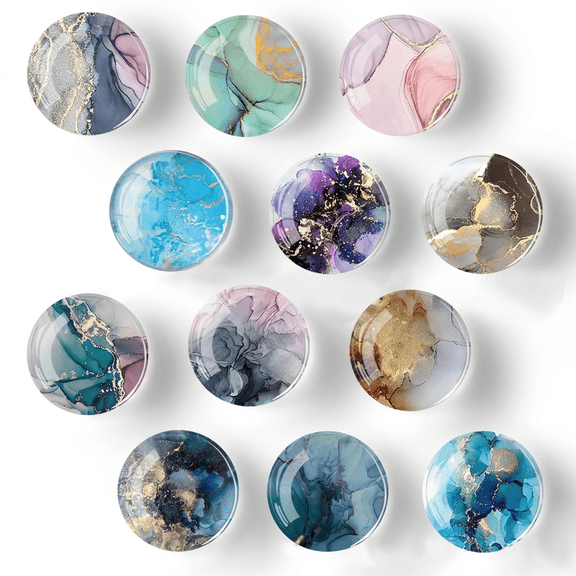 ROSEXIXI 12Pcs Glass Magnetic Refrigerator Magnets 1.4 Inch Marble Decorative Stickers for Fridge