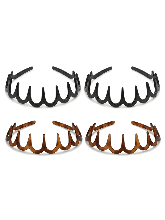 2 Pack Lightweight Wavy Teeth Hair Bands for Women Men, Ergonomic Non Slip Headbands for Washing Face, Sports, Daily Use