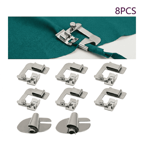 ROSEXIXI 8 Pcs Sewing Machine Rolled Hemmer Foot 0.1–0.4 In Stainless Steel Universal Hemming Stitching Tools Tailoring Gadgets for Household Sewing Machines