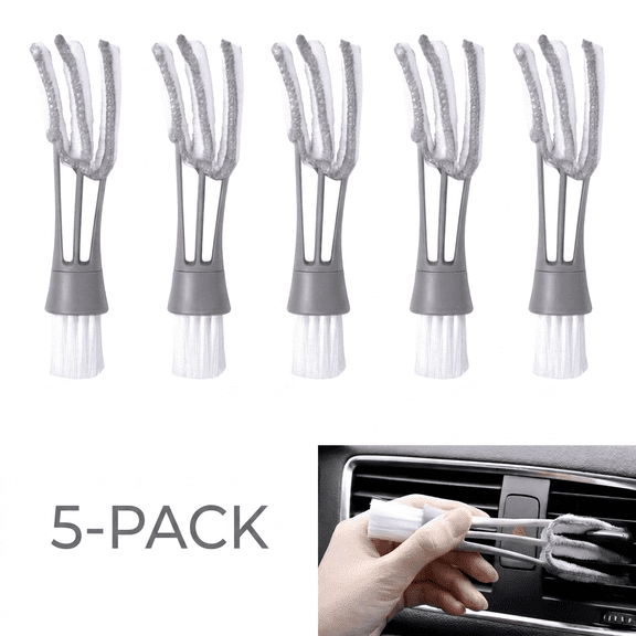 ROSEXIXI Car Cleaning Brush, 2-in-1 Double-Ended Interior Detailing Tool, Microfiber Vent Cleaner with Nylon Bristles for Air Vents Keyboards Dashboard Crevices, Gray