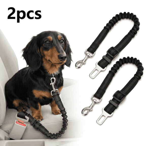 ROSEXIXI Dog Seat Belt For Car 2 Pcs 31.5in Adjustabl Elastic Pet Harnesses And Leashes Reflective Nylon Puppy Safety Tether Shock Absorbing Vehicle Car Restraint Belt For Small Medium Large Do