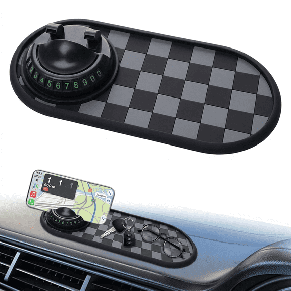 ROSEXIXI Car Anti Slip Mat Phone Holder Dashboard Pad with Parking Number Plate 4 in 1 Vehicle Organizer