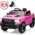 thumbnail image 1 of Hugrove 12V Ride on Car Toys with Remote Control, Ram 1500 Electric Car for Kids with Bluetooth, USB/MP3 Player, LED Light, Battery Powered Vehicles for Toddler Boys Girls 3-6 Years, Pink, 1 of 9