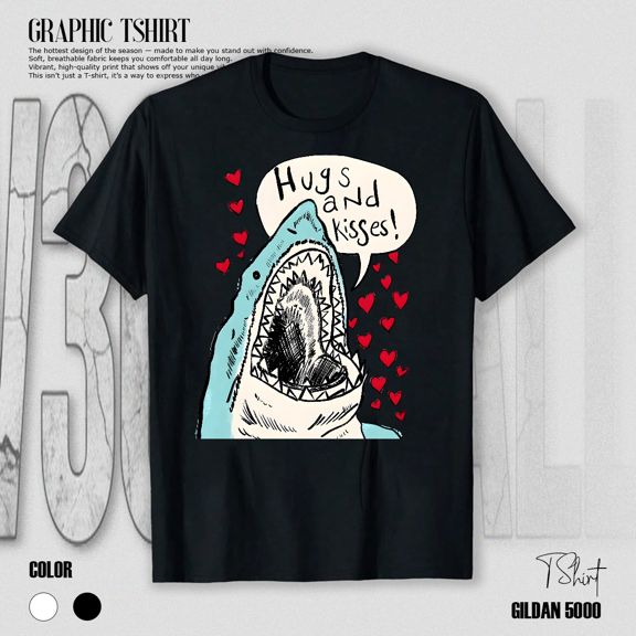 Hugs And Kisses From The Cute Shark Funny Ocean Animal Lover Unisex T-Shirt V14968, up to Size 5XL