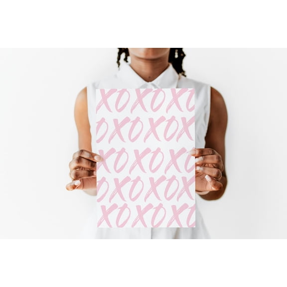 Hugs And Kisses Pink XO Wall Art, Stretched Canvas Size 16x24