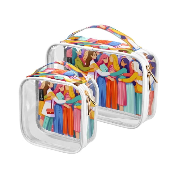 Hugs Girls Clear Cosmetic Bags with Handles PVC Toiletry Bags Zipper Waterproof Portable for Traveling 2 Pcs