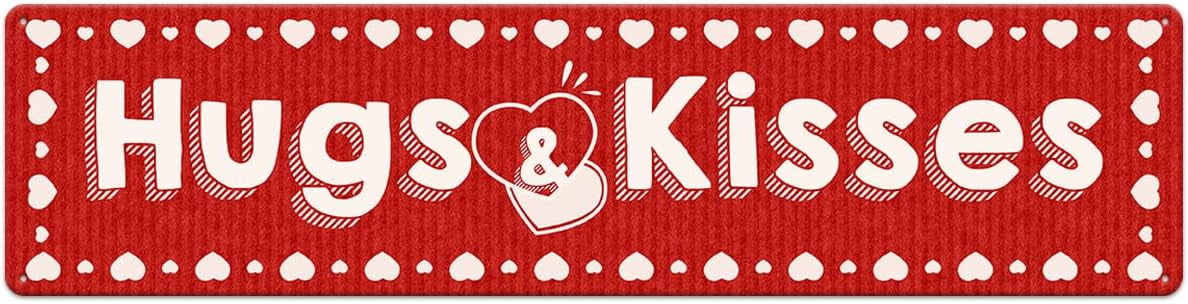 Hugs and Kisses Love Heart Pattern Metal Tin Sign Valentine's Day Wall ...