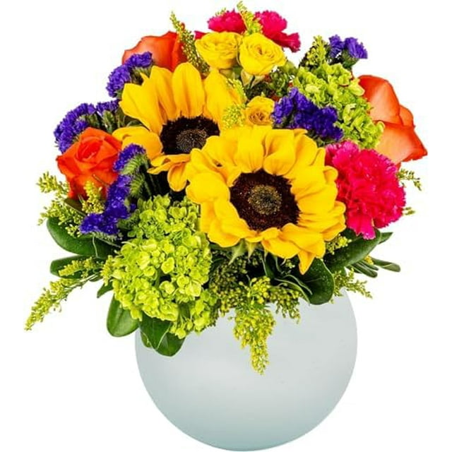 Hugs & Kisses in Opal Vase | Yellow, Orange Arrangement | Arabella
