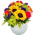 thumbnail image 1 of Hugs and Kisses by Arabella Bouquets Yellow Sunflowers, Pin Cushions, Carnations with Vase, 1 of 5