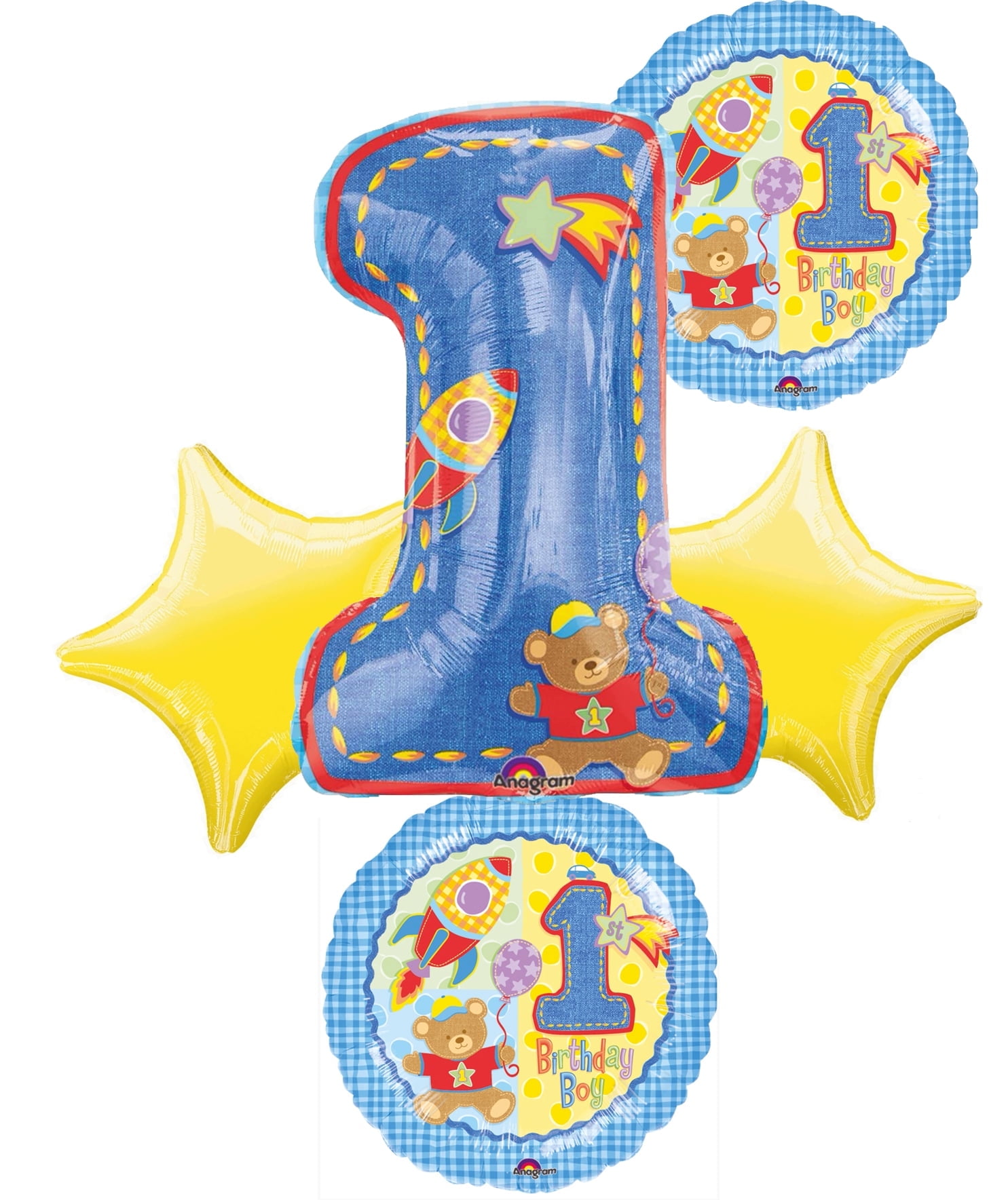Hugs and Stitches Boy 1st Birthday Balloon Bouquet Pkg/1