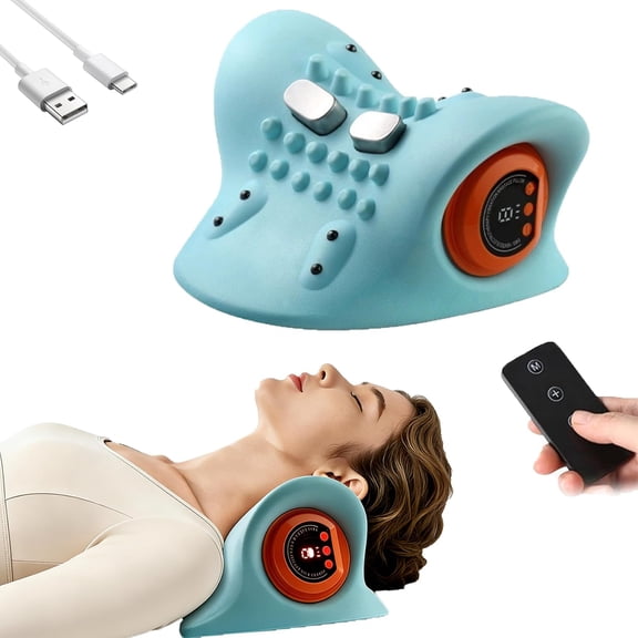Hugterra Neck Massager 2025 Portable Neck Traction Device, 4D Professional Kneading & Adjustable Heat, 3 Modes, 26Angle Cervical Pillow Traction Massager, Gift for Home Office Travel (1Pcs)