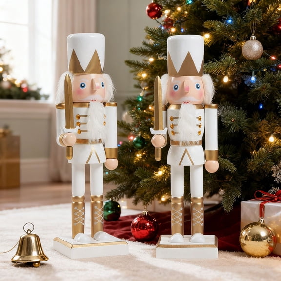 Hugtrea 10" Nutcracker Figurines Wooden Christmas Nutcracker Soldier Ornament Standing Nutcracker Figure for Fireplace Shelf Tabletop Decor