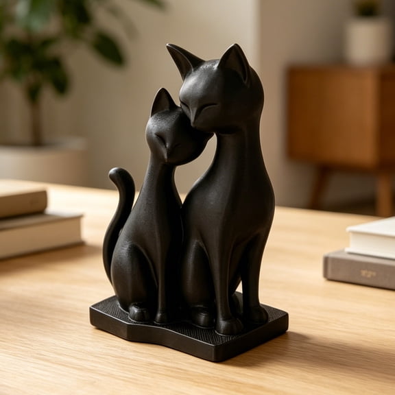 Hugtrea 3D Printed Cat Figurine, 2 Cats Intertwining Sculpture, Modern Black Cat Statue for Home, Living Room, Office Desk, Shelf Decor