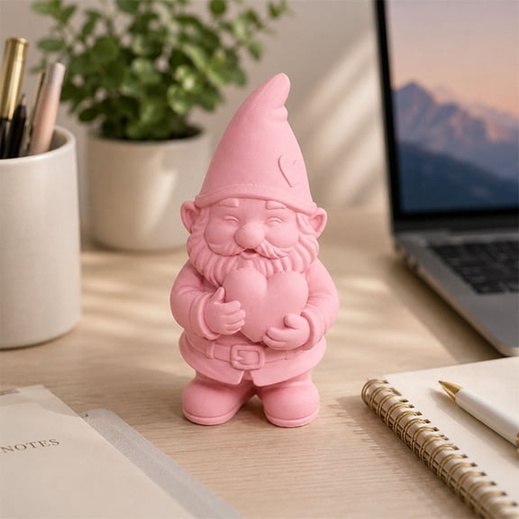 Hugtrea 3D Printed Garden Gnome Statue Holding Heart, Cute Pink Figurine, Weather-Resistant Gnome Garden Statue Indoor and Outdoor, Gnome Sculptures for Desk Patio Backyard and Windowsill