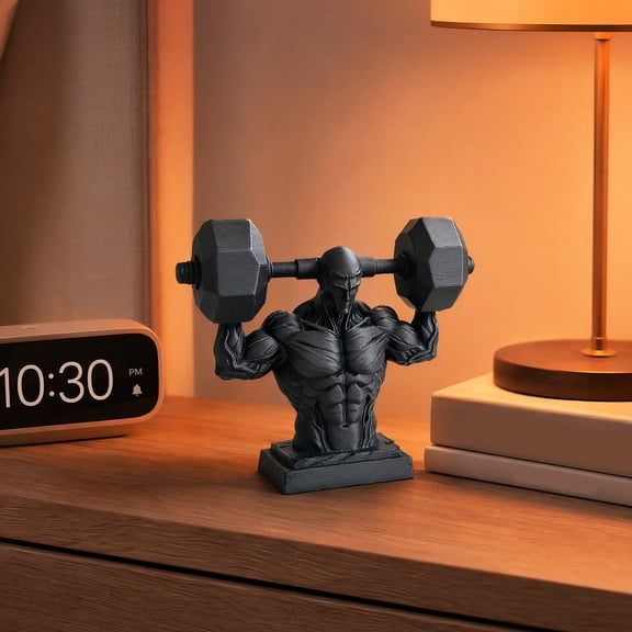 Hugtrea 3D Printed Muscle Man Figurine, Matte Black Realistic Iron-Lifting Muscle Shape Model with Stable Base, Gym Decor for Men Fitness Gift