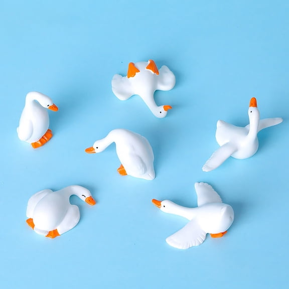 Hugtrea 6 Pcs Resin Goose Figurine Computer Monitor Decoration, Collectible Cute Mini Goose Statue for Car Dashboard, TV Photo Frame, Desk Decor